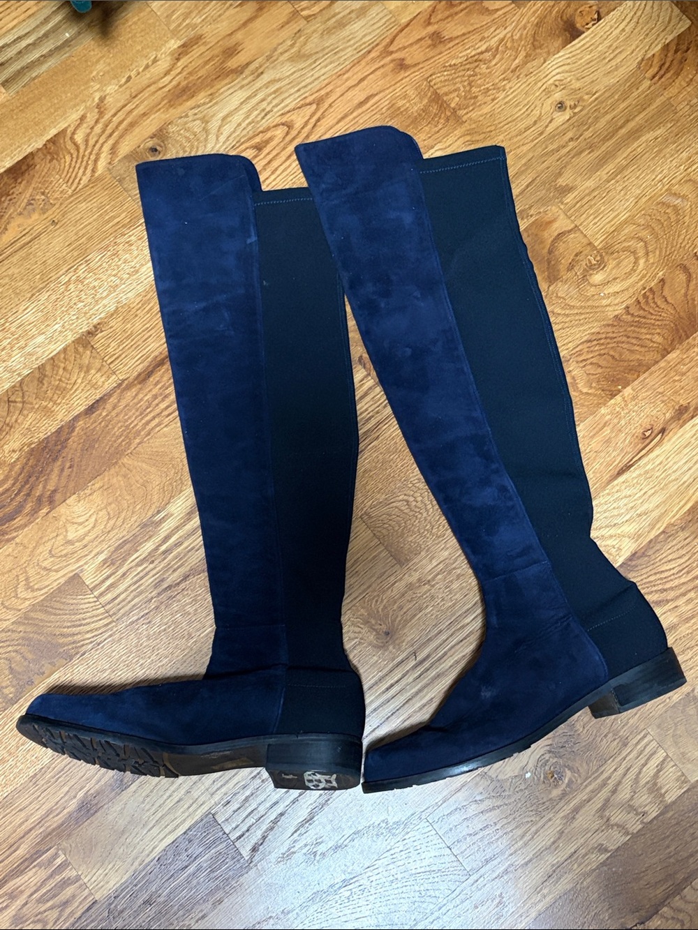 Stuart Weitzman Navy Suede Over-the-Knee Stretch Boots